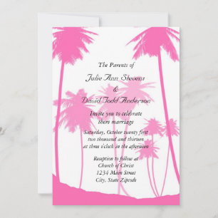 Invitación Boda tropical de palmeras rosadas calientes