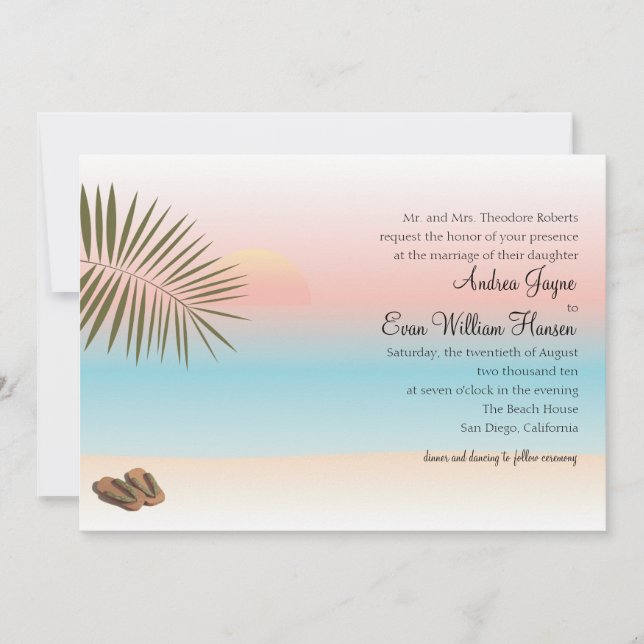 Invitación Boda tropical de playa (Anverso)