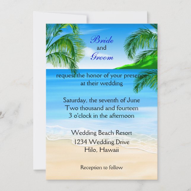 Invitación Boda tropical de playa (Anverso)