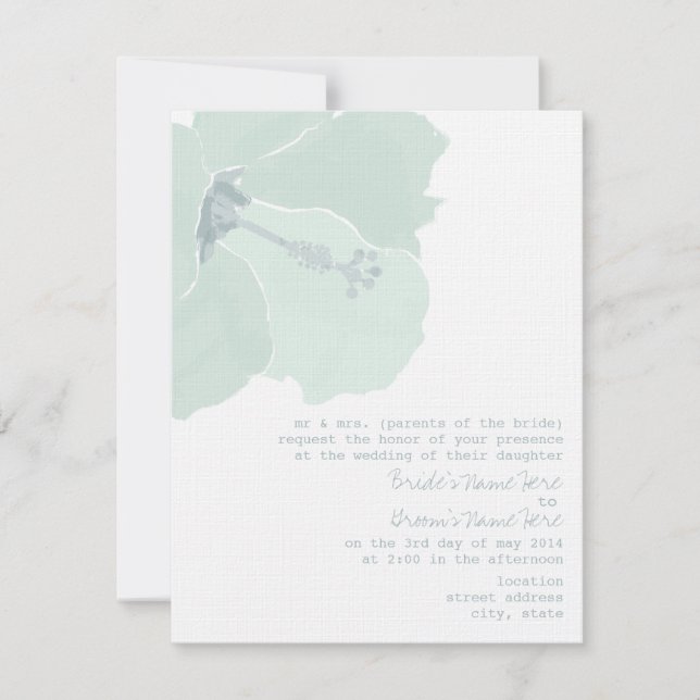 Invitación Boda tropical de playa Aqua Hibiscus Flower (Anverso)