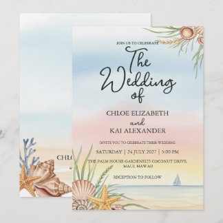 Invitación Boda Tropical de Playa con Acuarela Maui Hawaii