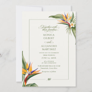 Invitación Boda Tropical de Playa con Ave del Paraíso