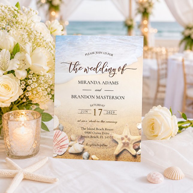 Invitación Boda Tropical de Playa con Estrella de Mar Elegant (Subido por el creador)