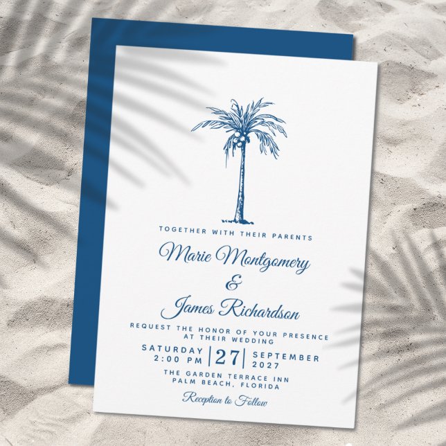 Invitación Boda Tropical de Playa con Palma Azul Moderna (Subido por el creador)