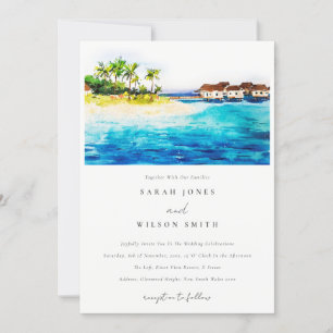 Invitación Boda Tropical De Playa De Villas De Aguas Submarin