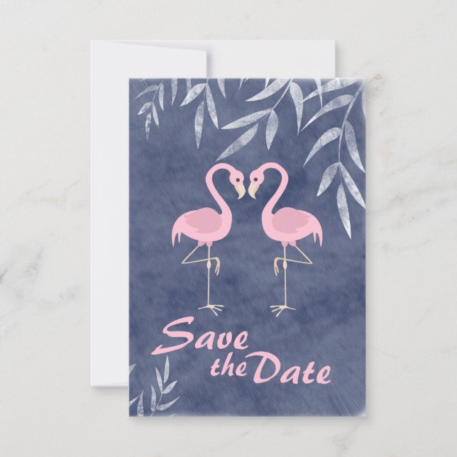 Invitación Boda Tropical de Playa Flamingo Rosa Guardar la Fe (Anverso)