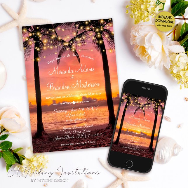 Invitación Boda tropical de playa veraniega Sunset (Subido por el creador)