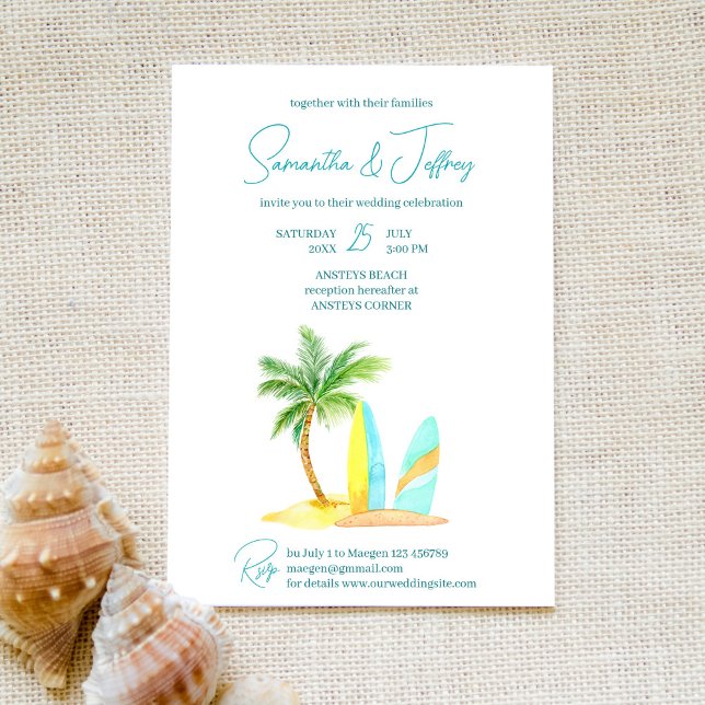 Invitación Boda tropical de surf beach en verano (Subido por el creador)