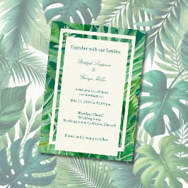 Invitación boda tropical de vegetación esmeralda