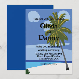 Invitación Boda Tropical de Verano en la Playa con Palmeras