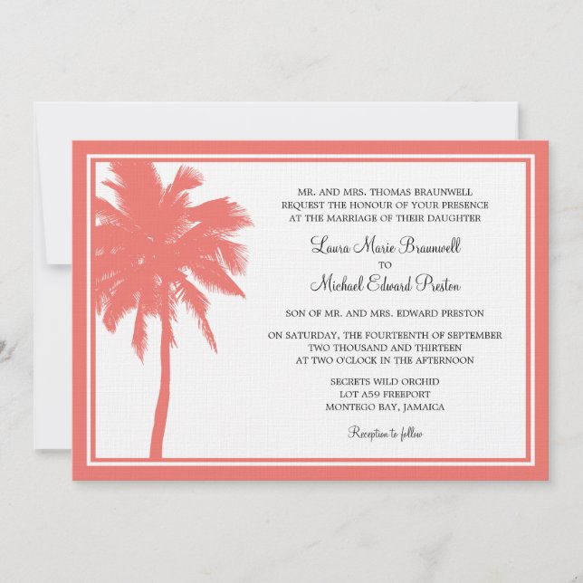 Invitación Boda tropical del árbol de corales (Anverso)