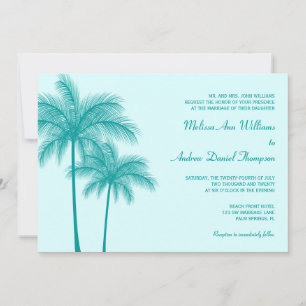 Invitación Boda tropical del árbol de la palma azul Verde azu