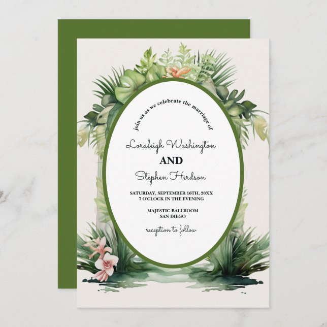 Invitación Boda Tropical del Arco Floral Pastel Boho (Anverso / Reverso)