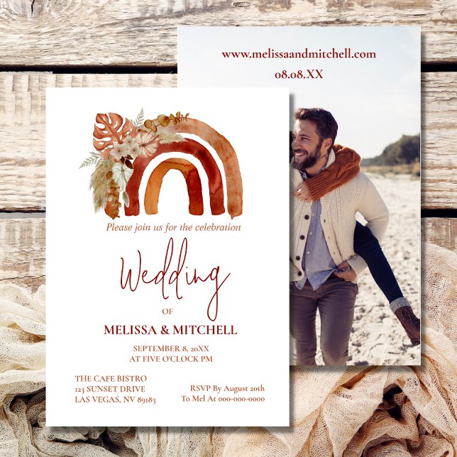 Invitación Boda tropical del arcoiris de tono terrestre (Subido por el creador)