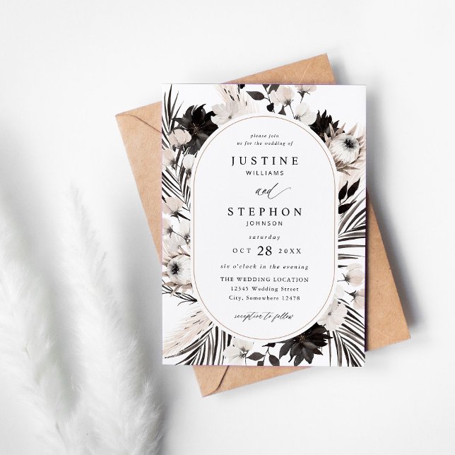 Invitación Boda Tropical del Boho Blanco y Negro (Subido por el creador)