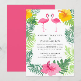 Invitación Boda tropical del flamenco rosado personalizado