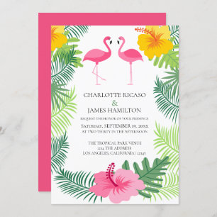Invitación Boda tropical del flamenco rosado personalizado