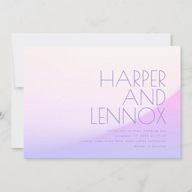 Invitación Boda Tropical Del Gradiente De Ombre De Borde Mora (Anverso)