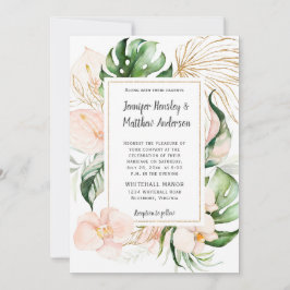 Invitación Boda tropical del marco dorado floral rosa Rubor