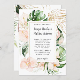 Invitación Boda tropical del marco dorado floral rosa Rubor