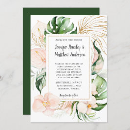 Invitación Boda tropical del marco dorado floral rosa Rubor