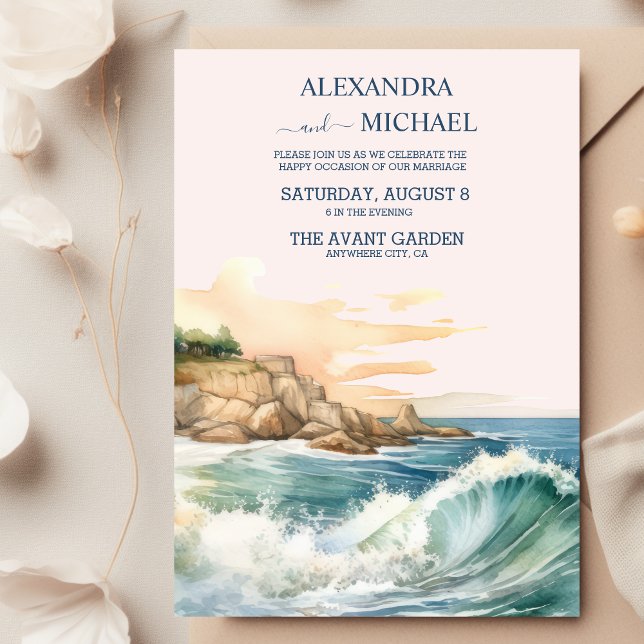 Invitación Boda tropical del océano azul veraniego de playa t (Subido por el creador)