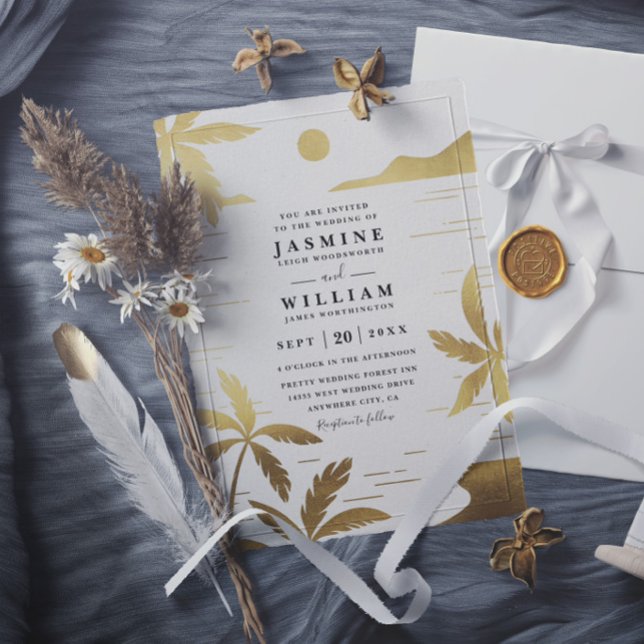 Invitación Boda Tropical Elegante con Palma de Playa Reliefad (Subido por el creador)