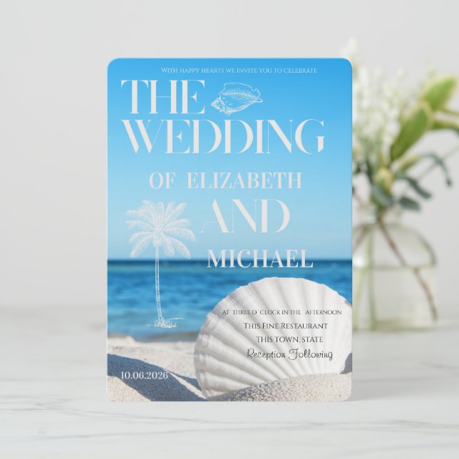 Invitación Boda Tropical en el Océano Playa (Anverso de pie)