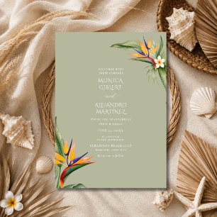 Invitación Boda Tropical en la Playa con Ave del Paraíso