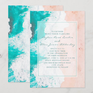 Invitación Boda Tropical en la Playa del Océano Verde Azul Bl