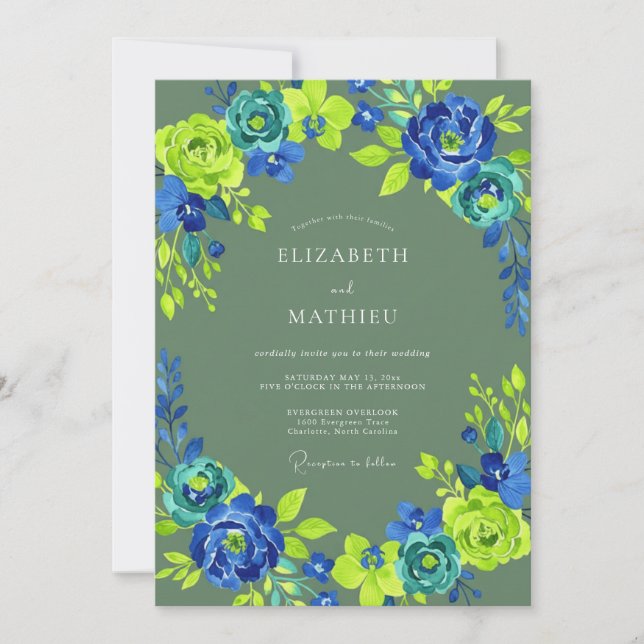Invitación Boda Tropical Enérgica Verde Salvia (Anverso)