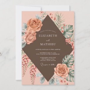 Invitación Boda Tropical Eucalipto Chocolate Coral