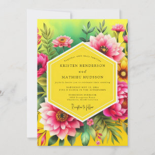 Invitación Boda Tropical Exuberante de Color Fucsia