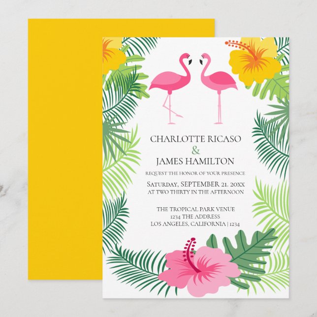 Invitación Boda tropical Flamingo rosa personalizado (Anverso / Reverso)