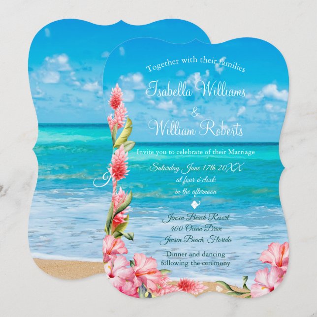 Invitación Boda Tropical Floral Beach (Anverso / Reverso)