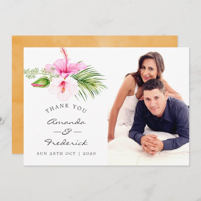 Invitación Boda Tropical Floral Beach Gracias (Anverso / Reverso)