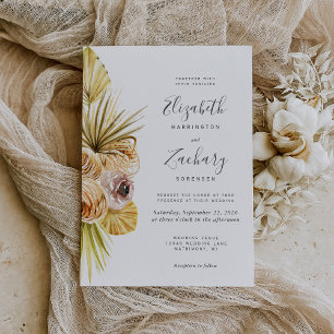 Invitación Boda Tropical Floral Boho Tonos Suaves Tierra