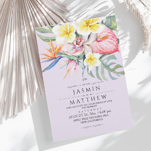 Invitación Boda Tropical Floral Botánica Púrpura