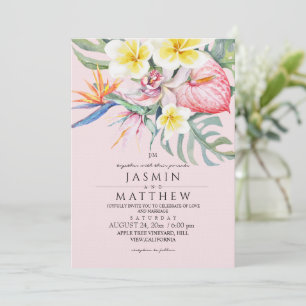 Invitación Boda Tropical Floral Botánica Rosa Claro