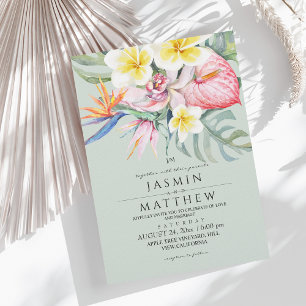 Invitación Boda Tropical Floral Botánica Verde Salvia 