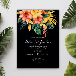 Invitación Boda tropical floral de color de agua negro