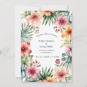 Invitación Boda Tropical Floral de Hawaii Rosa Coral