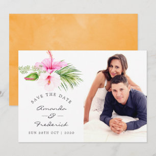 Invitación Boda Tropical Floral de Playa Guardar la Fecha