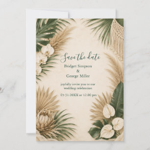Invitación boda tropical floral hawaiana boho con hierba de P