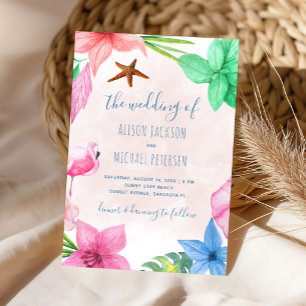 Invitación Boda tropical floral hawaiana de corona de playa