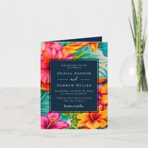 Invitación Boda Tropical Floral Hibiscus Destination Beach We