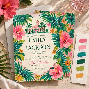 Invitación Boda Tropical Floral Retro de Palm Beach