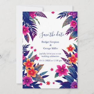 Invitación Boda Tropical Floral Rosa Marina de Hawái