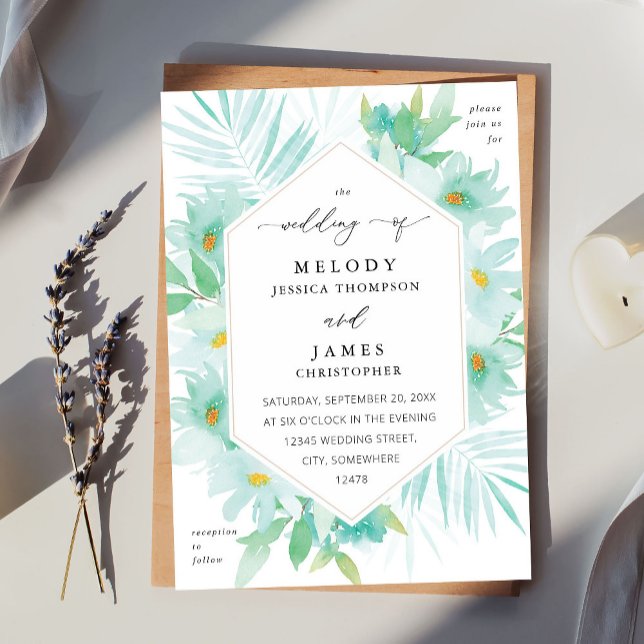 Invitación Boda Tropical Floral Verde Mint (Subido por el creador)