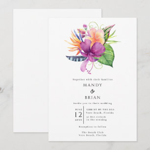 Invitación Boda Tropical Flower Beach Island